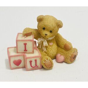 Cherished Teddies Figurine I Love U Teddy Bear 156515  Nursery Baby Pink Blocks